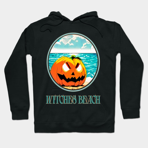 aggressive laughing halloween pumpkin on the beach with a tan on the bloody witches beach Hoodie by Quileos